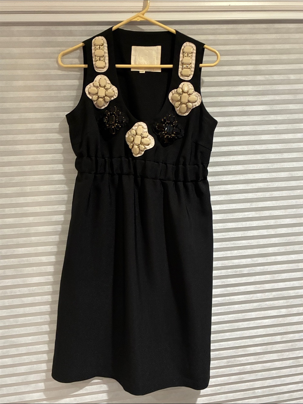 Womens Black Dress with Cream Embellishments